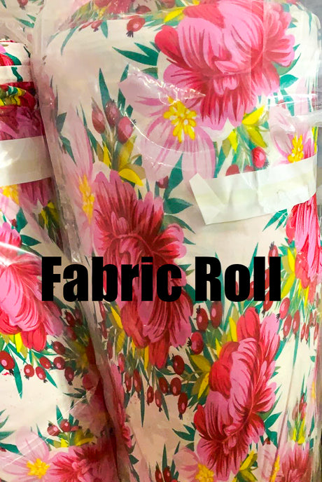 Fabric roll with floral pattern and text 'Fabric Roll'