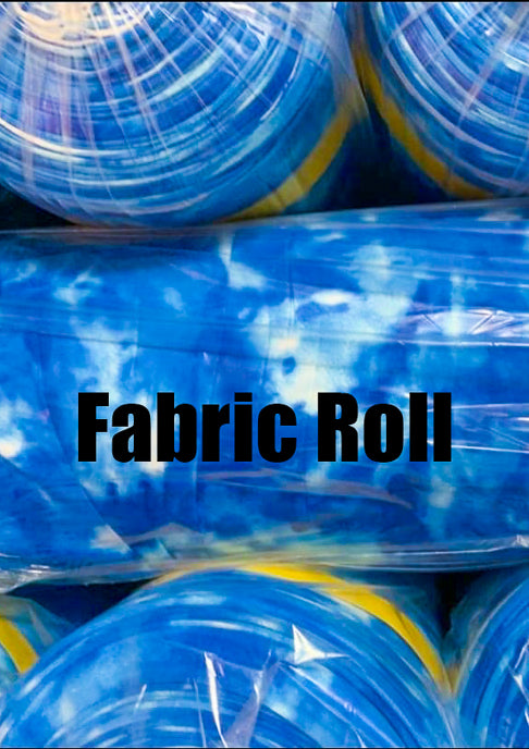 Stack of blue fabric rolls with 'Fabric Roll' text