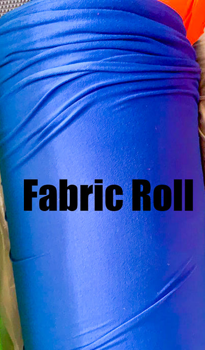 Blue fabric roll with 'Fabric Roll' text on a multicolored background